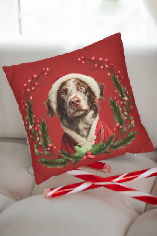 Christmas Wreath – Custom Pet Pillow Cover (Available in 4 Colors)