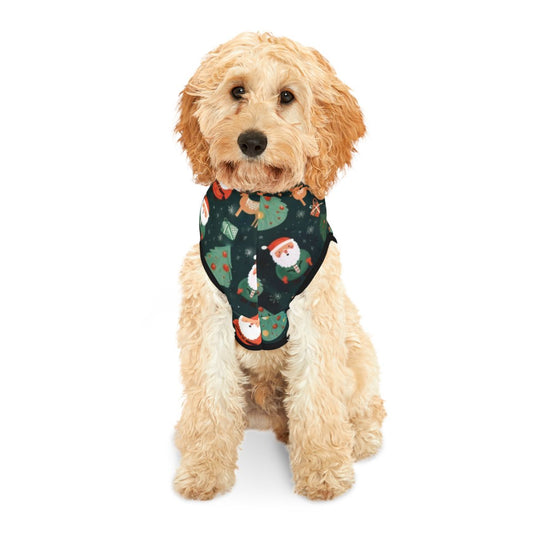 Festive Christmas Dog Hoodie – Santa, Trees & Reindeer Print